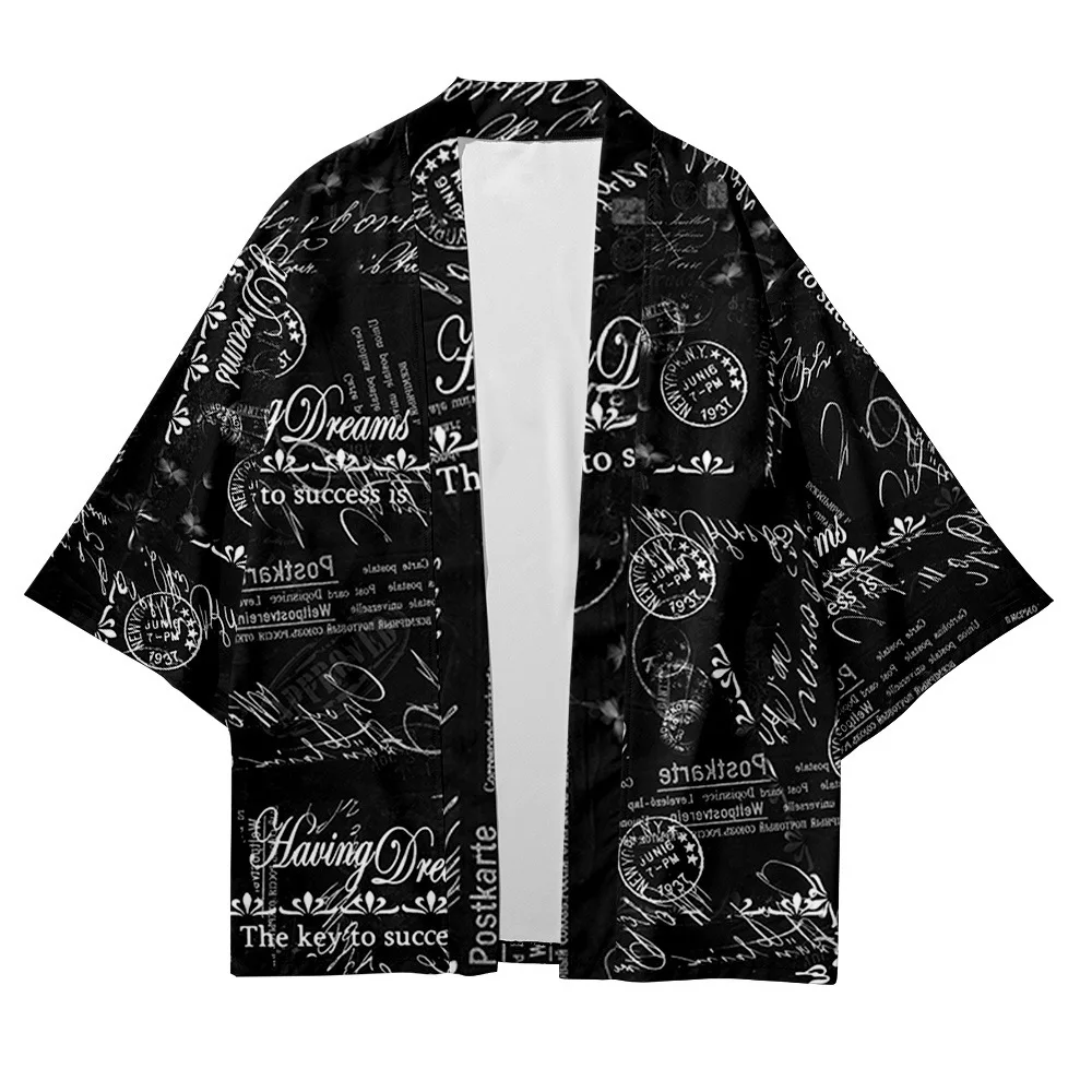 Camicia Cool con stampa di giornali di moda Cardigan tradizionale Haori Kimono donna uomo giapponese Streetwear Beach Yukata