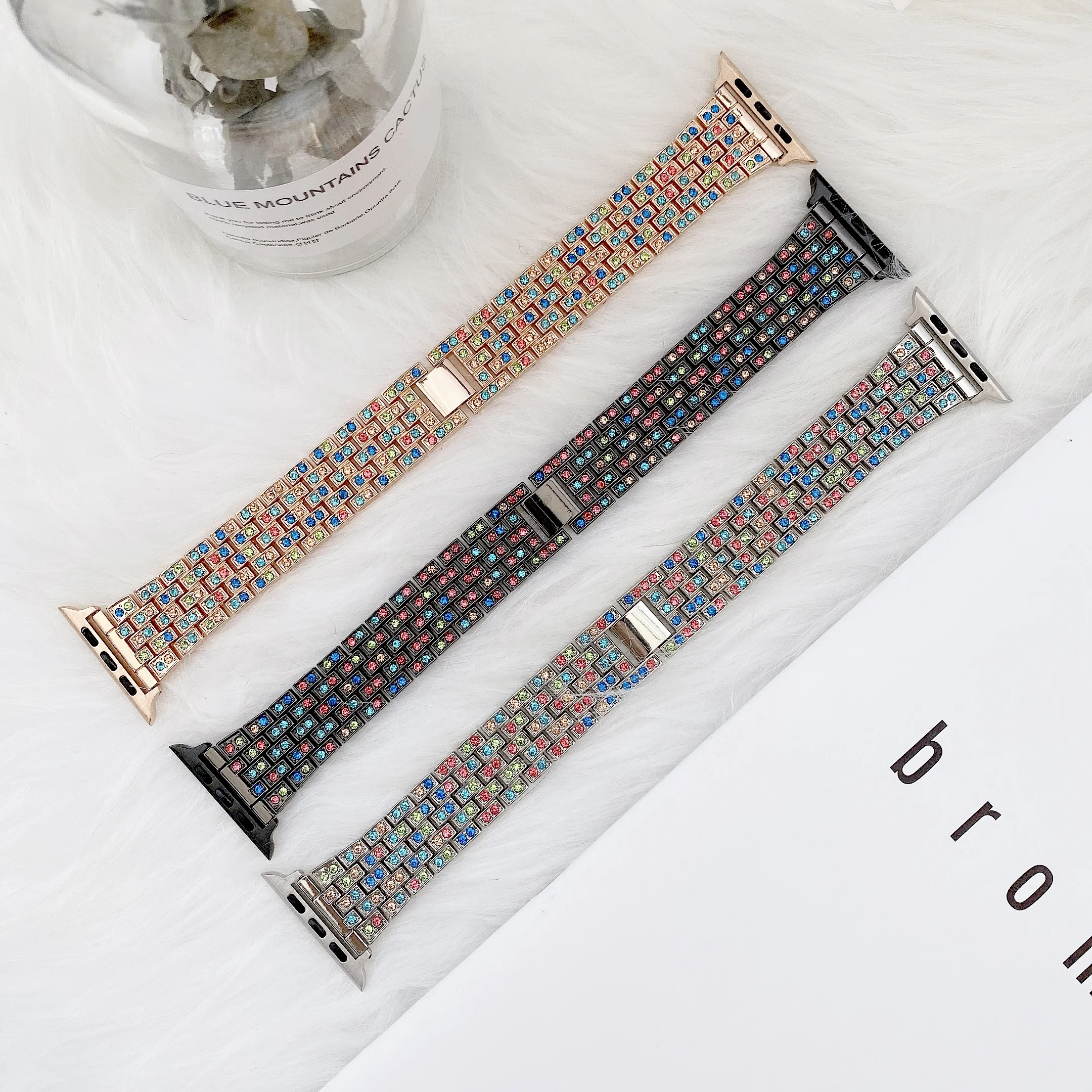 Metal Diamond strap for Apple watch 7 6 54 SE 45mm 40mm 44mm colourful for iwatch series 3 38mm 42mm metal stainless steel strap