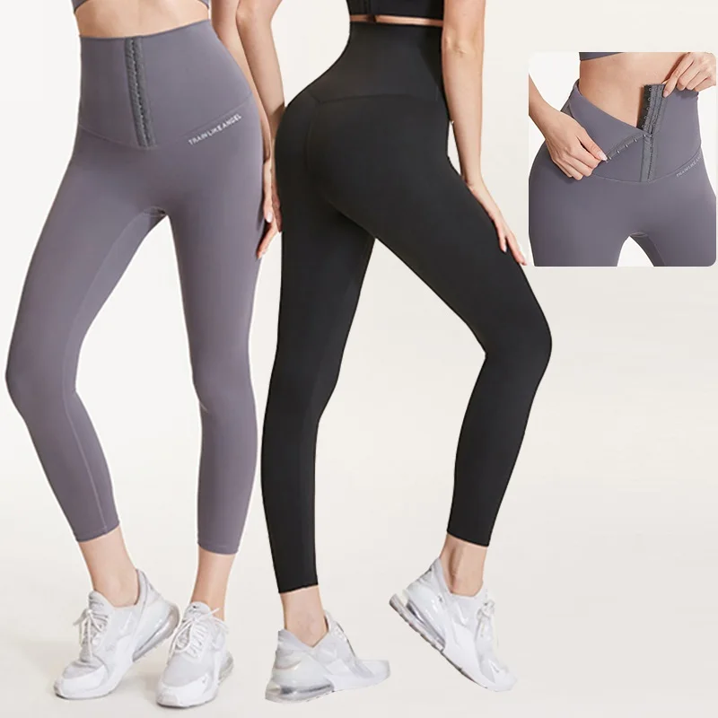 Women Shaper Leggings High Waisted Shrink Abdomen Yoga Pants Gym Fitness Push Up Running Jogging Pure Color Nylon Tights