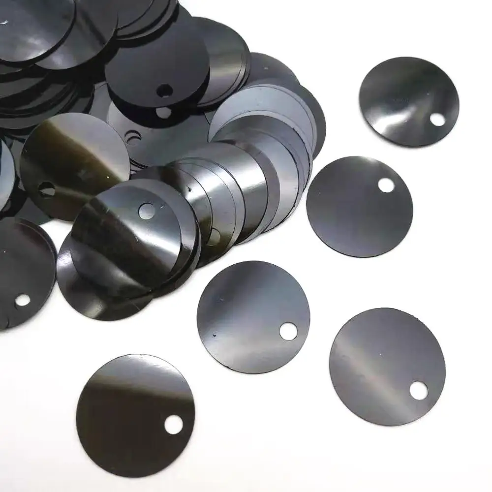 50g Large Round Sequins 20mm PVC Flat Black Paillette For Crafts With 3mm Side Big Hole