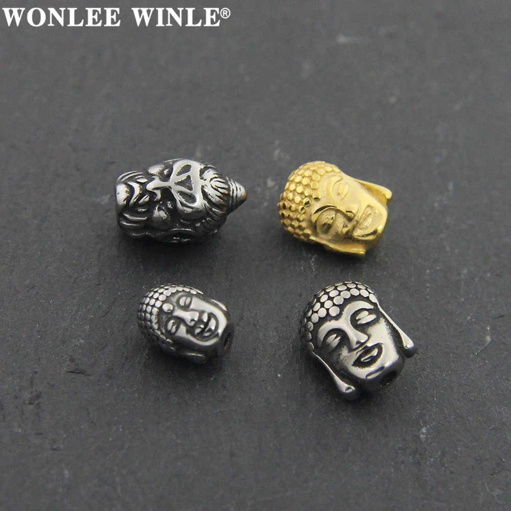 Wonlee Winle Stainless Steel Small Hole Retro Buddha Head Spacer Bead Charm For DIY Men Bracelet Jewelry