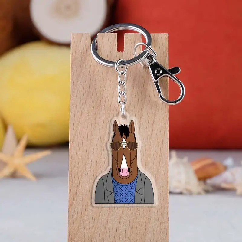 BoJack Horse Style Keychain Acrylic Two Sided Keyring  Pendant Transparent Key Holder Jewelry Decoration Accessory