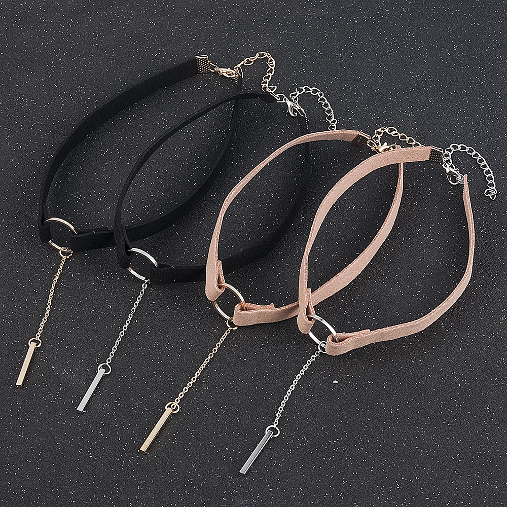 2022 New Fashion Punk Black Brown Leather Choker Necklace for Women Girls Geometry Round Pendant Collar Necklace Collier Femme