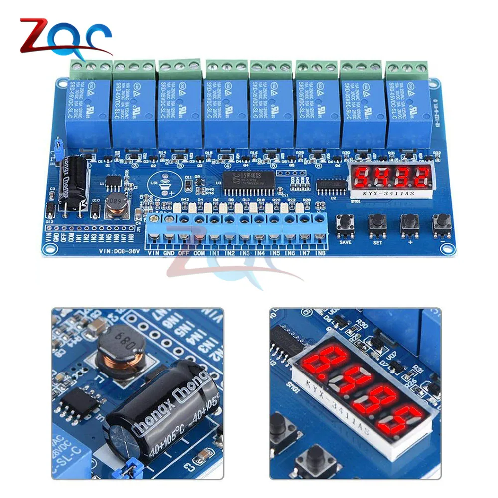 DC 8V To 36V LED 8 Channel Way Multifunction Relay Module Wide Voltage Supply Module with Optocoupler Industrial Grade 12V 24V