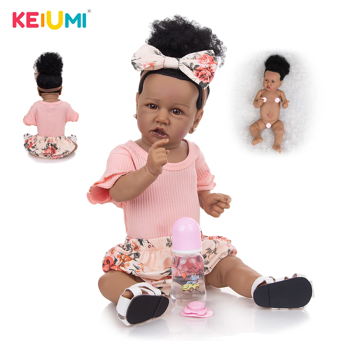 Keiumi 23 Polegada à prova dwaterproof água adorável reborn bebê bonecas de corpo inteiro silicone boneca reborn realista para crianças brinquedos presente