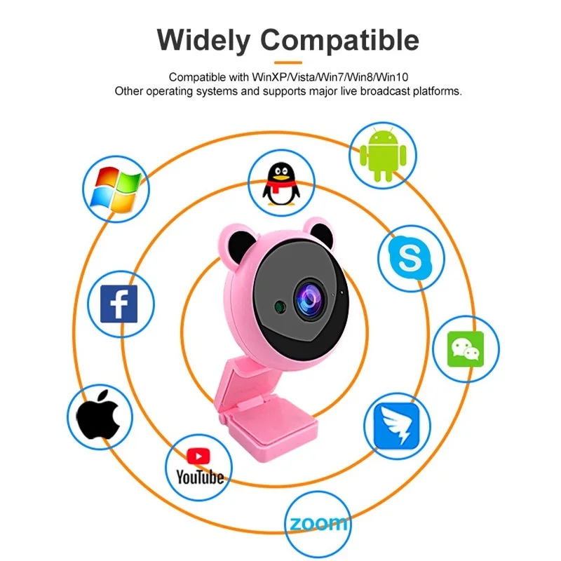 Full Hd Roze Webcam 1080P Hd Camera Usb Webcam Focus Nachtzicht Computer Web Camera Met Ingebouwde microfoon Video Camera