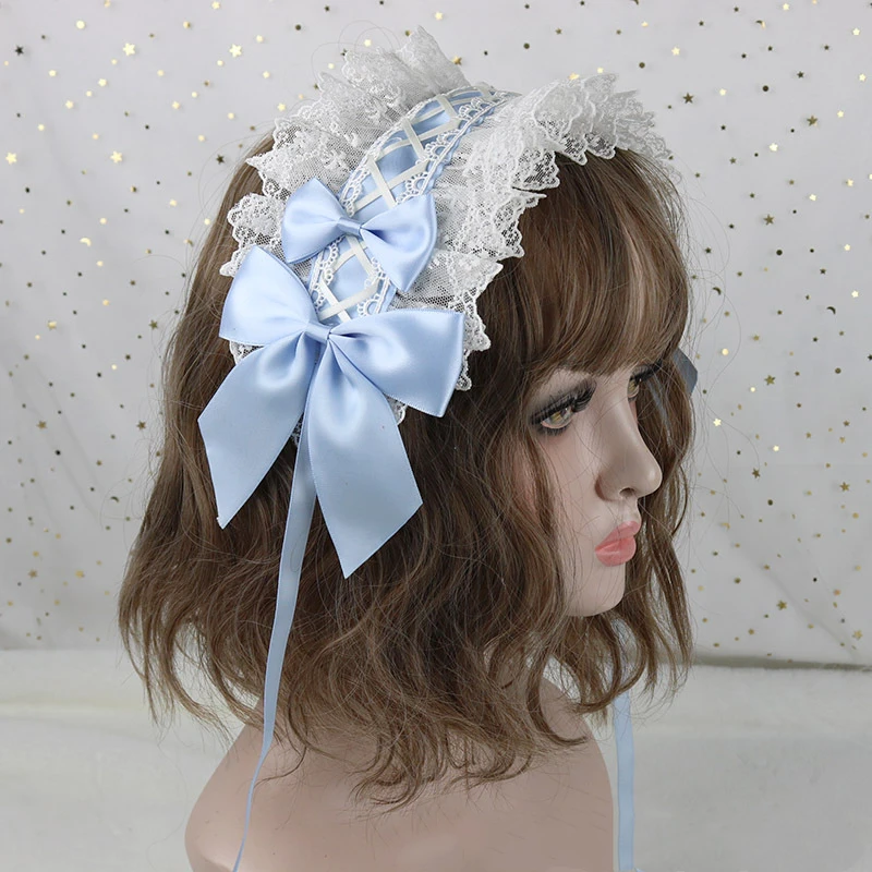 น่ารักหวานผม Hoop อะนิเมะ Cosplay Kawaii แถบคาดศีรษะ Lolita Lace Headwear ดอกไม้มือ Loli อุปกรณ์เสริม