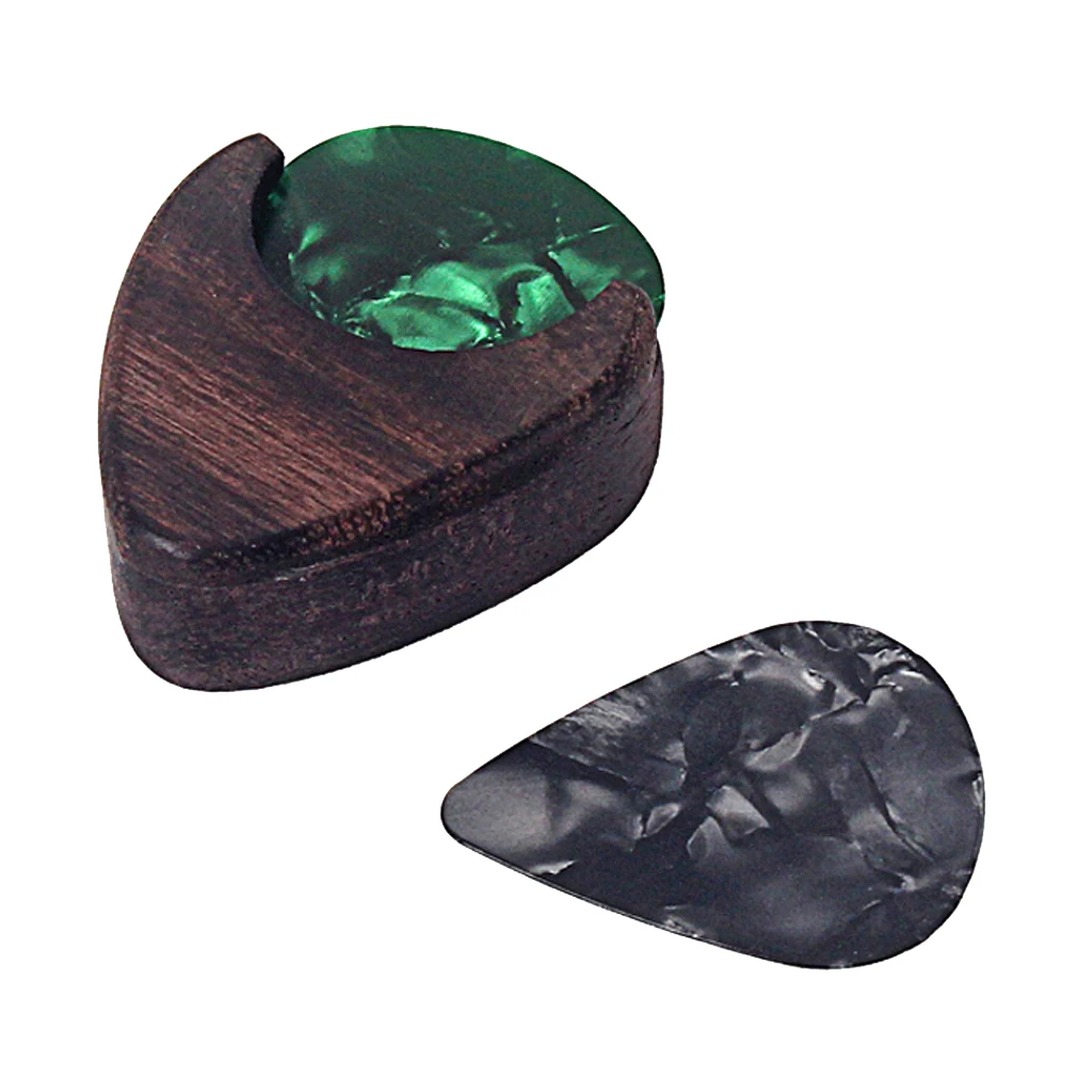 Rose Wood Guitar Pick Plectrum Box Holder For String Instrument Dark Brown