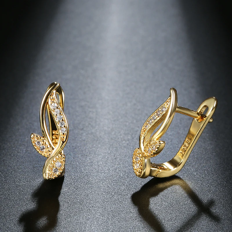 Kinel Trend Earrings Jewelry 2021 Simple 585 Rose Gold Natural Zircon Leaf Stud Earrings For Women Luxury Daily Vintage Jewelry