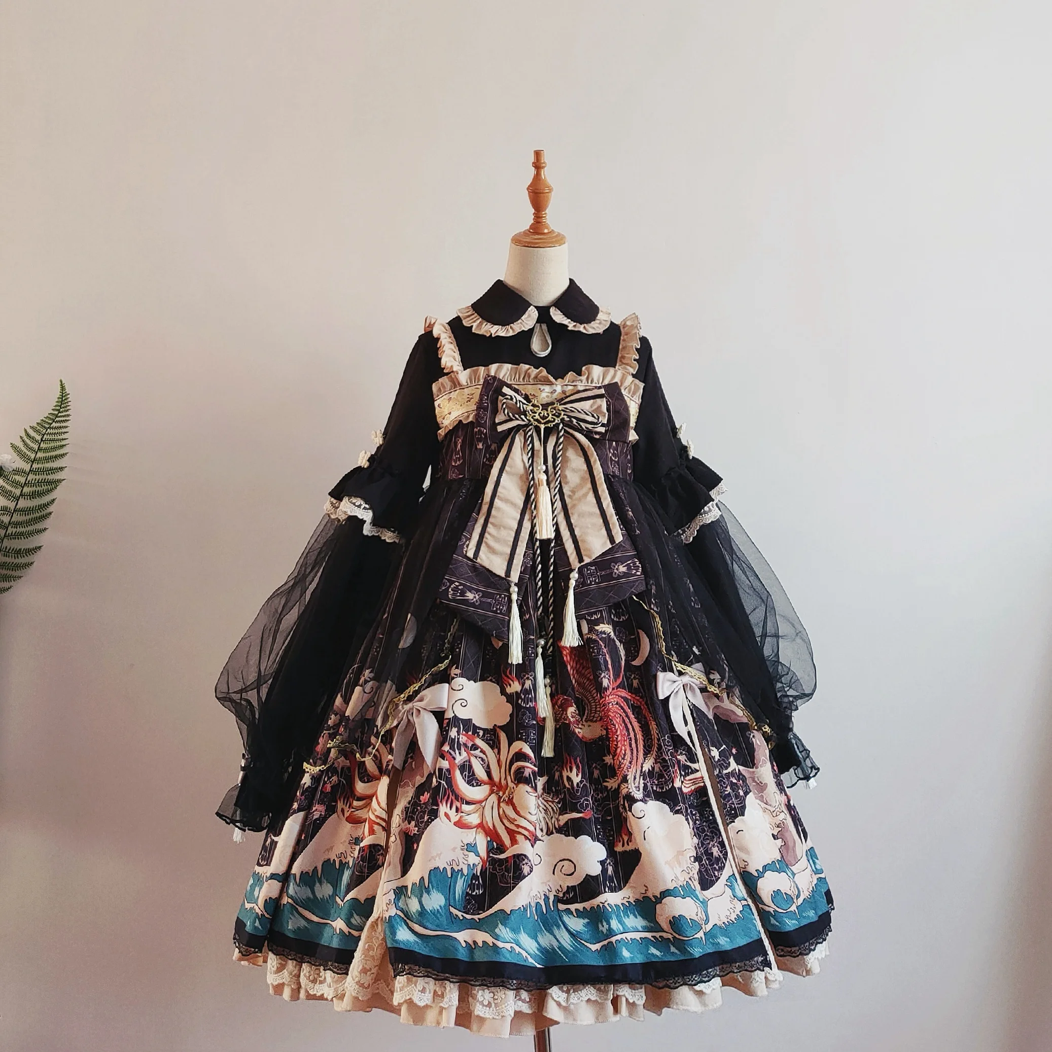 Doce vestido de princesa de laço vintage, vestido peter pan, vestido vitoriano de cintura alta, vestido kawaii, menina, gótico, lolita op loli