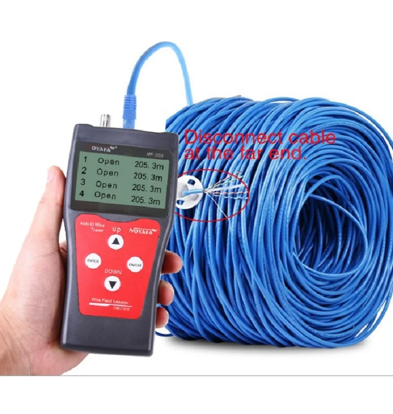 Noyafa NF-308 Network monitoring cable tester LCD Wire Fault Locator LAN Measure Network Coacial BNC USB RJ45 RJ11 red color