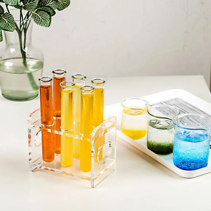 Glass Test Tubes and Acrylic Tube Rack Set, 6/12 Place Tube Rack in Acrylic Suitable for Tubes of Dia.≤20mm