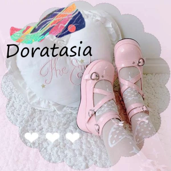 DORATASIA Sweet Cute Women Buckle Strap Wedges Shoes Spring Pumps Women's Lolita Cosplay Kawaii Platform Mary Janes Pumps