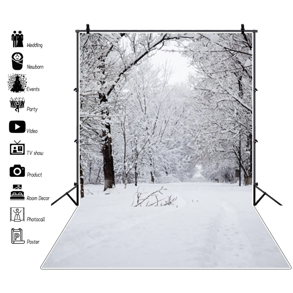 Laeacco Winter Backdrops Snowing Forest Trees Pathway Photography Backgrounds Baby Portrait Photozone Photocall For Photo Studio