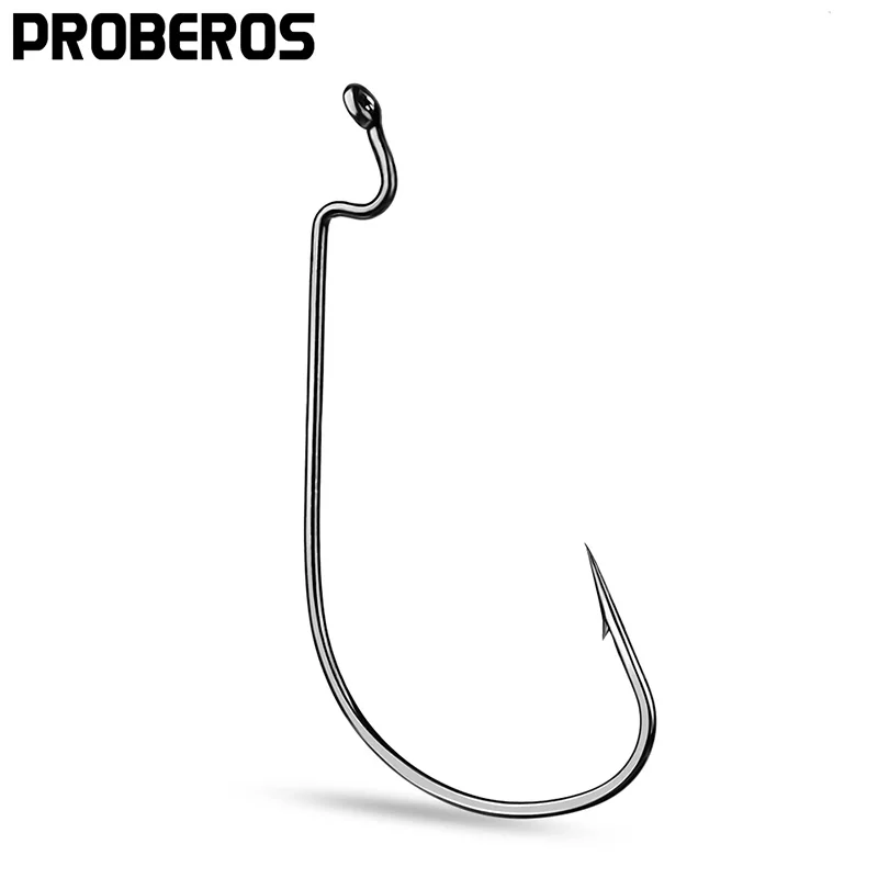 PROBEROS Wide Crank Worm Fishing Hooks 8#-5/0# Carbon Steel Carp Fishhooks For Soft Worm Lure Bass Barbed Single Fishing Hooks