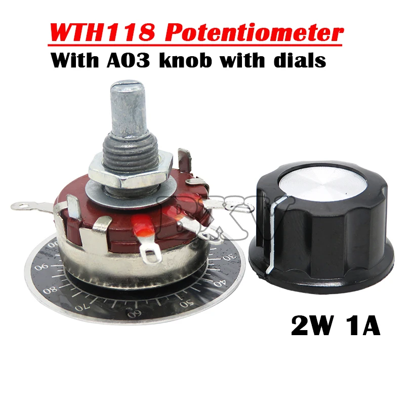 1 Set = 3PCS WTH118 DIY Kit Parts 2W 1A Potentiometer 1K 2.2K 4.7K 10K 22K 47K 100K 470K 1M MF-A03 + WHT118 + 0-100