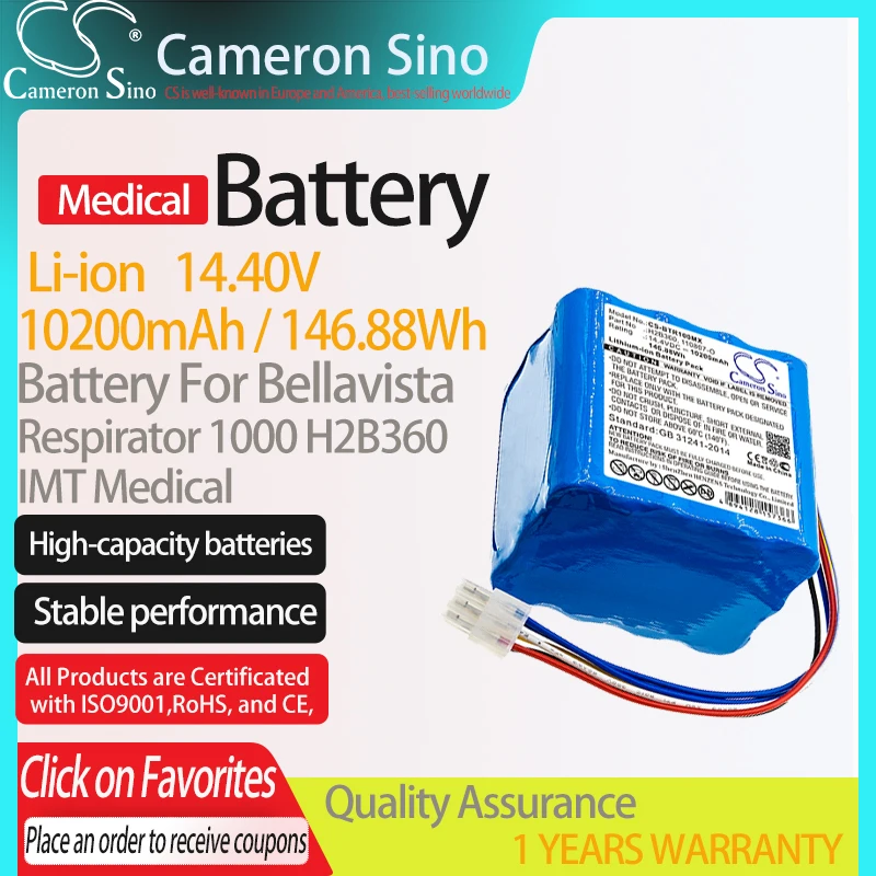 

CameronSino Battery for IMT Medical Bellavista 1000 fits Bellavista 030.811.020 Medical Replacement battery 10200mAh/146.88Wh