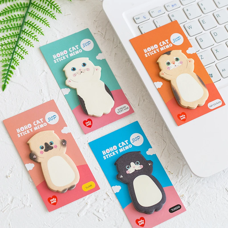 2 Pcs Cute Kawaii Cat Kitty Sticky Notes Sticker Memo Pad Scrapbooking forniture per ufficio scolastico cancelleria segnalibro regalo