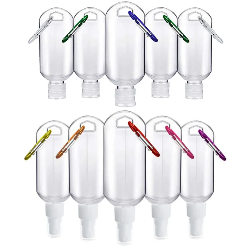 5Pcs Empty Hand Sanitizer Travel Bottle 30ml 50ml Size Holder Hook Keychain Carriers Flip Cap Reusable Portable Empty Bottles