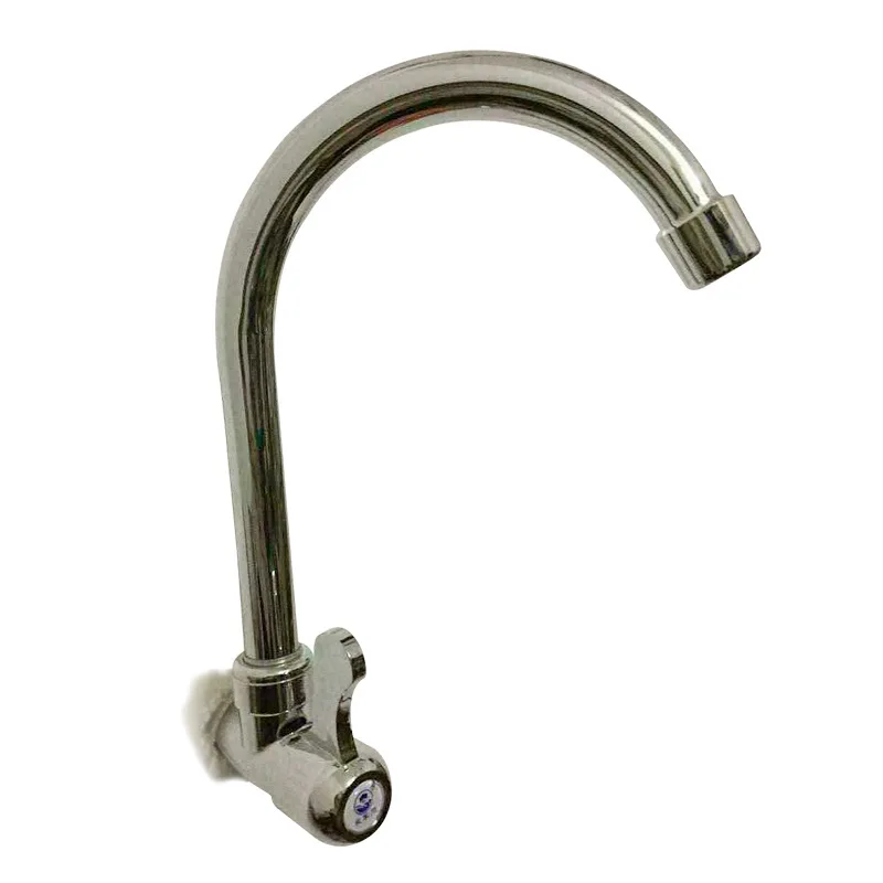 Grifo de fregadero curvo para Hotel, Grifería de lavabo de agua fría, grande y Horizontal para cocina, de pared, individual, curvo