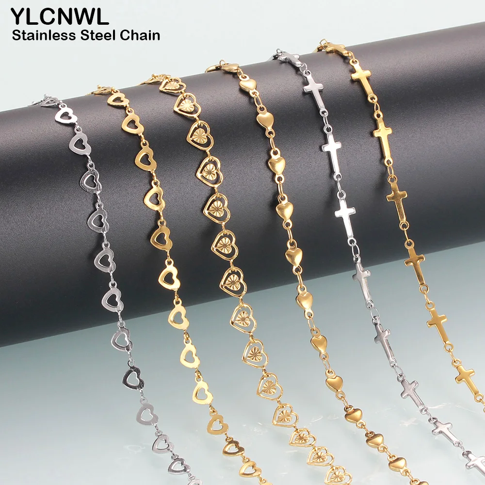 Mode Edelstahl frauen Hals Kette Halskette Gold Silber Farbe Herz Kreuz Halsband Schmuck 2021