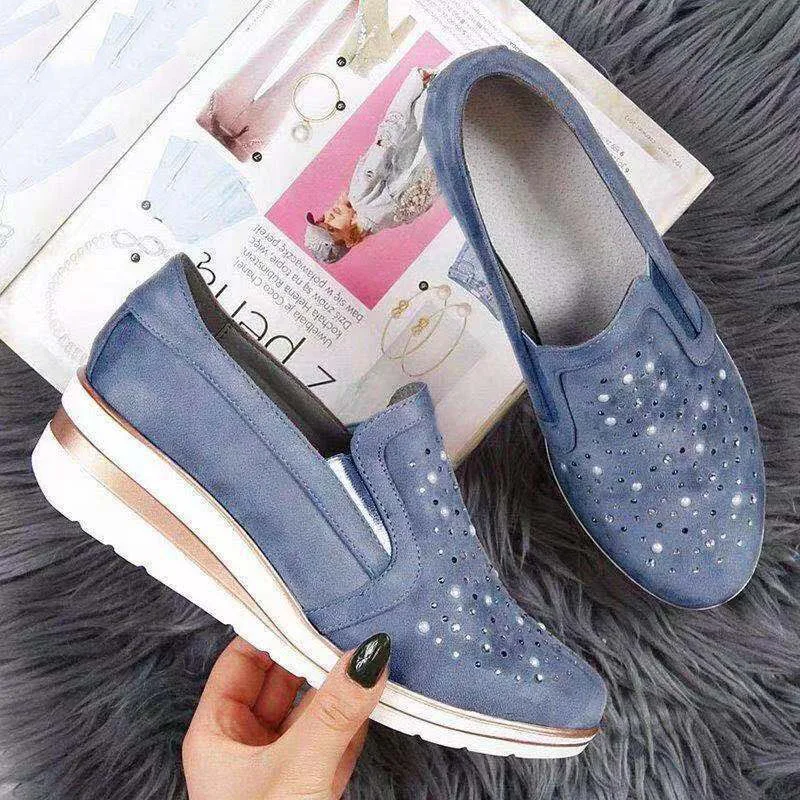 Autumn Women Flat Bling Sneakers Casual Vulcanized Shoes Female Lace Up Ladies Platform Comfort Crystal Loafers Fashion Shoes
