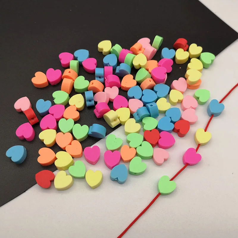 30/50/100Pcs/lot 8MM Plastic Heart Beads Colorful beads For DIY Bracelet Necklace Components Accessories Polymer Clay