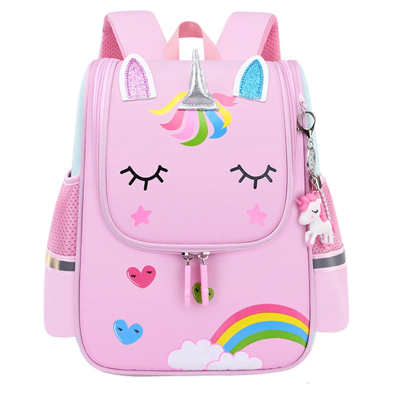 Girl School Bags Child Pink Unicorn Nylon Printing Backpack Kindergarten Student Cute Girls Children\'s Schoolbag Waterproof Kid