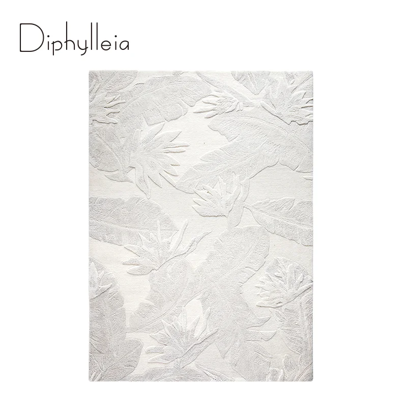 

Diphylleia Customized Wool Carpet Modern Minimalist Pure White Handmade Three Dimensional Floral Pattern Living Room Bedroom Rug