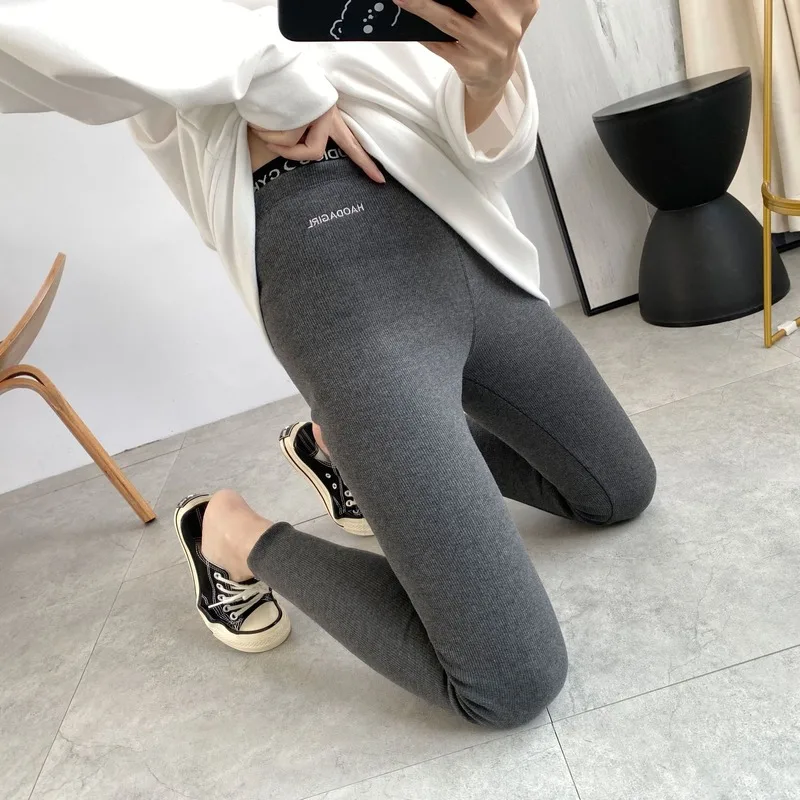 Leggings Women\'s Embroidery Plus Velvet Women\'s Clothing New Korean Thickening High Waist Self-cultivation and External Wear