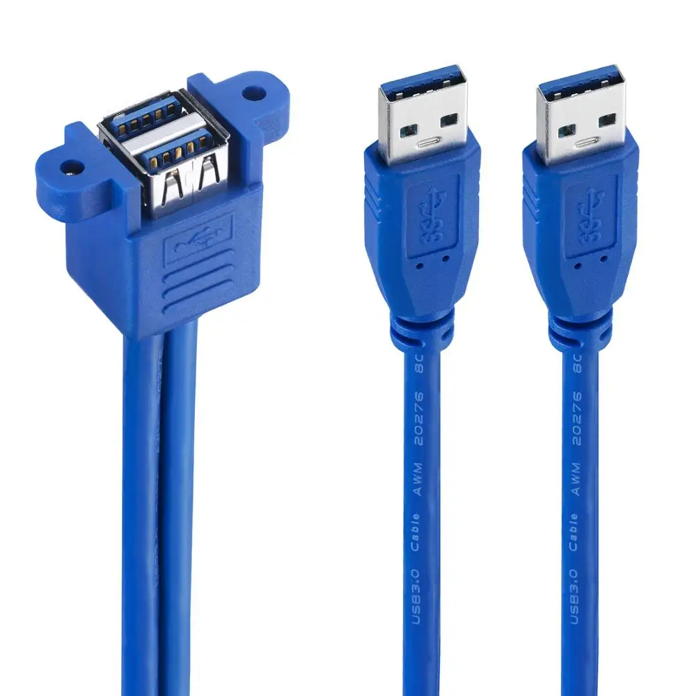 Удлинительный кабель Bochara USB 3,0 с двумя USB «папа» на два USB «мама» с винтовым креплением 50 см