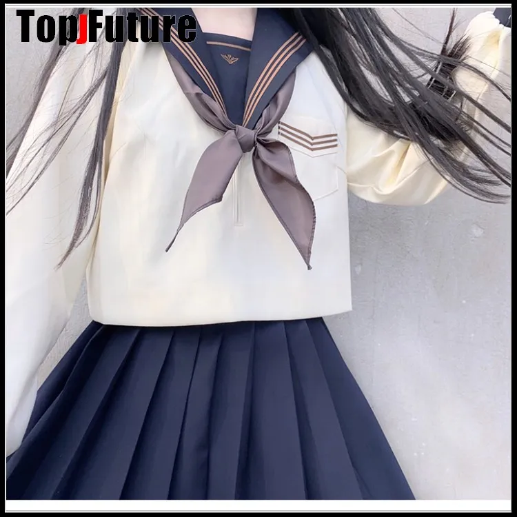 spring and summer tea three middle suits JK uniform skirt  Japanese cream navy sailor suit student SCHOOL uniform