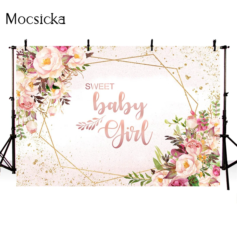 Mocsica – arrière-plan pour photographie de filles, banderole de fond pour photographie de Portrait d'enfant, fleurs roses, points dorés, accessoires de décoration
