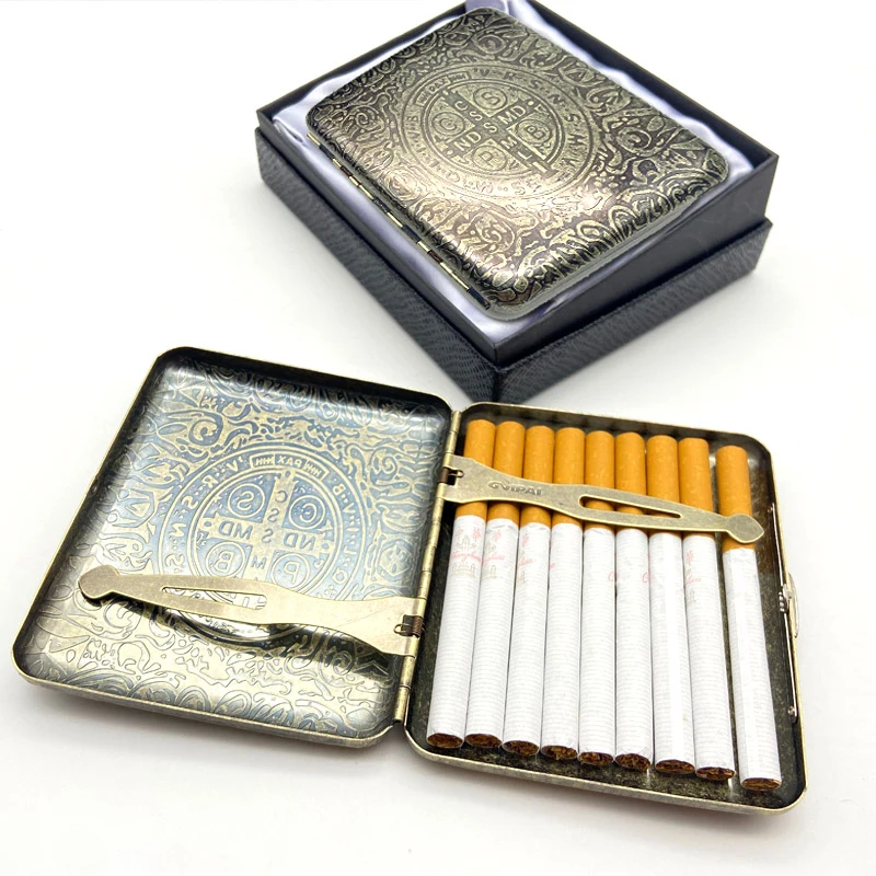 Constantine Style Cigarette Case Men Pocket Cigarette Accessories Vintage Metal Cigarettes Case for 20 Pcs Male Gifts