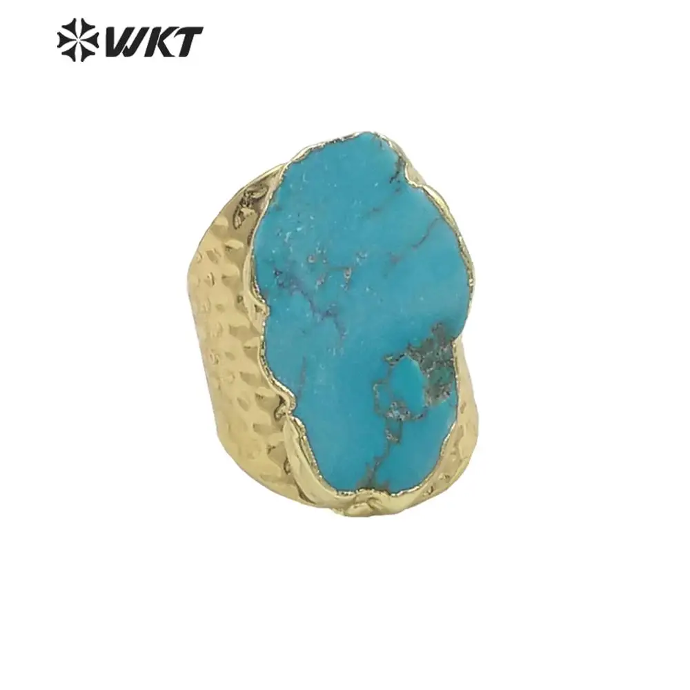 WT-R126 WKT Wholesale High Quality Turquoise Rings Irregular Size With Gold Plated Natural Green Howlite Stone Free Shipping