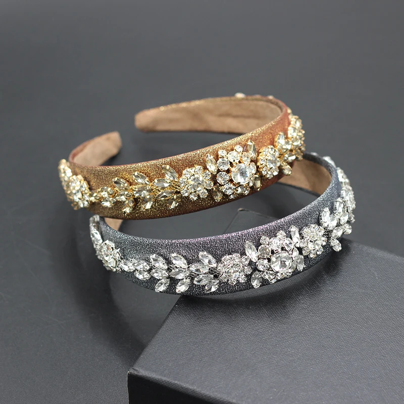 Fashion Baroque Rhinestone Ball Headband Narrow Side Colorful Fabric Beautiful Prom Street Hair Accessories 774