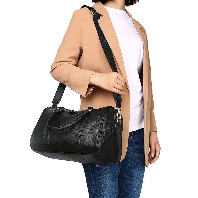 Boston Shape Genuine Leather Women Bag Solid Vintage Lady Leather Handbag Large Female Shoulder Crossbody Bag Cowhide Women Tote