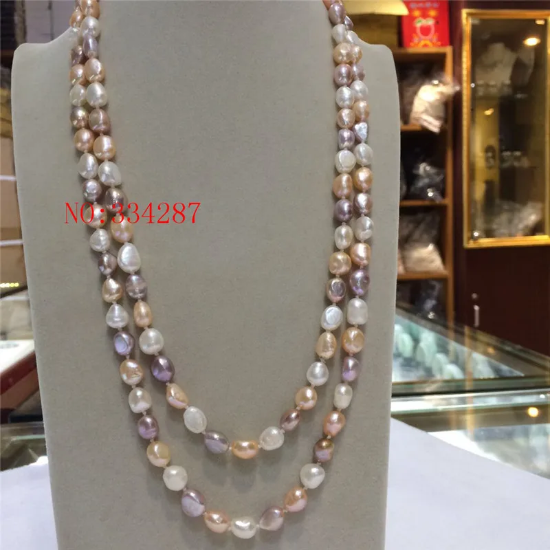 

Ожерелье из натурального пресноводного жемчуга 8-9 мм, нерегулярное ожерелье из белого, розового, фиолетового цветов, 48 дюймов