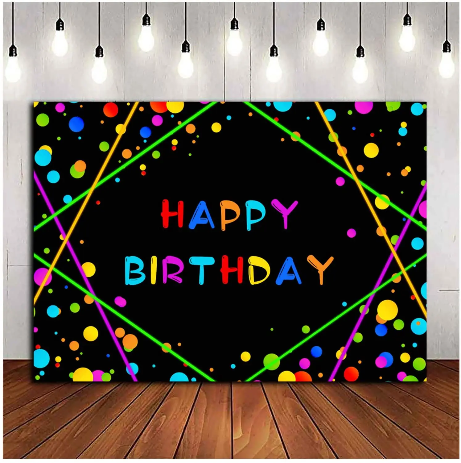 

Glow In The Dark Confetti Dots Birthday Theme Photography Backdrop Neon Glow Teens Birthday Party Photo Background Banner