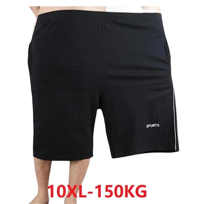 

Мужские большие шорты размера плюс 10XL 150 кг, летние хлопковые тянущиеся спортивные повседневные свободные черные шорты большого размера