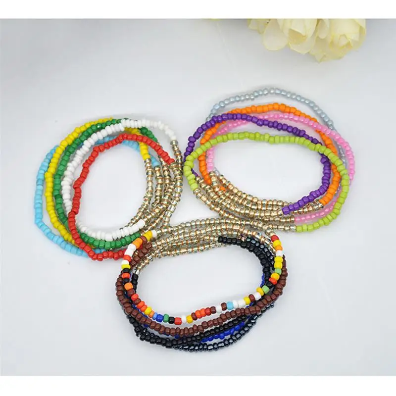 5pcs Bohemian Beads Chain Bracelets For Women Fashion Elastic Ethnic Style Chain Bracelets Sets Boho Jewelry Gifts