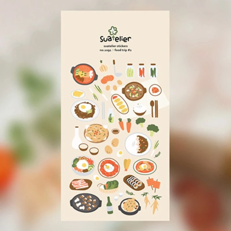 Suatelier Korean foods trip cutting dies scrapbooking stickers pack kimchi sake roast meat design paper material sticker