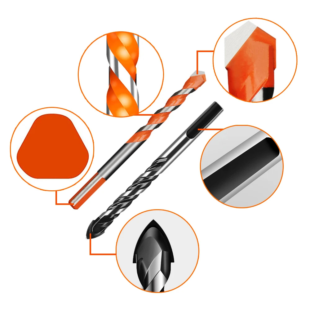 3-12mm Multifunctional Triangle Drill Bit Diamond Drill Set Ceramic Tile Concrete Brick Wood  Glass Punching Hole Saw Metal Dril