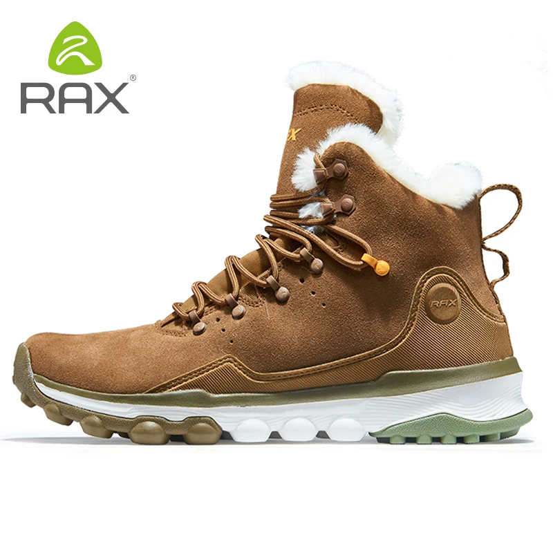 RAX zapatos de senderismo para hombre, botas antideslizantes con forro de felpa, Botas de senderismo de estilo clásico medio alto para hombre