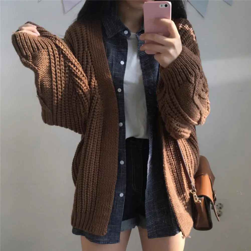 Oversized Knit Sweater Autumn Winter Women Long Sleeve Twisted Knitted Coat Open Front Sweater Cardigan