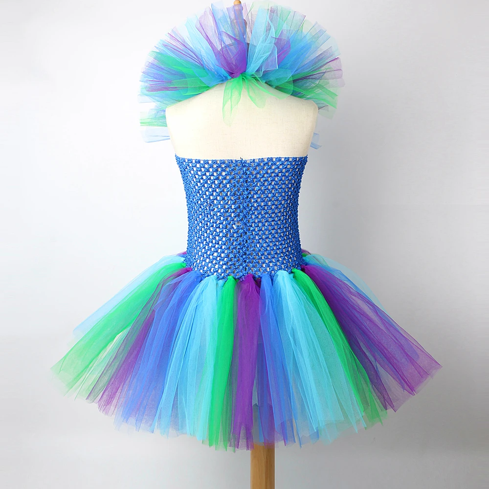 Princess Girl Peacock Tutu Dress for Kids Performance Halloween Costumes Girls Pageant Fancy Dresses Dance Birthday Party Outfit