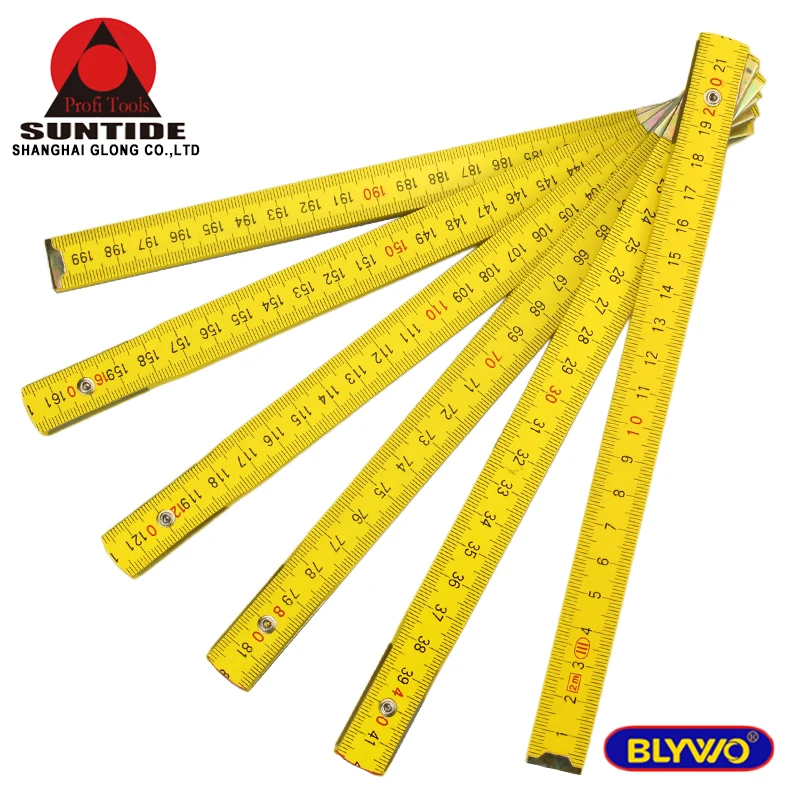 Foldable Ruler portable wooden ruler Yellow Folding Ruler 2 metre carpenter ruler woodworking measurement ruler