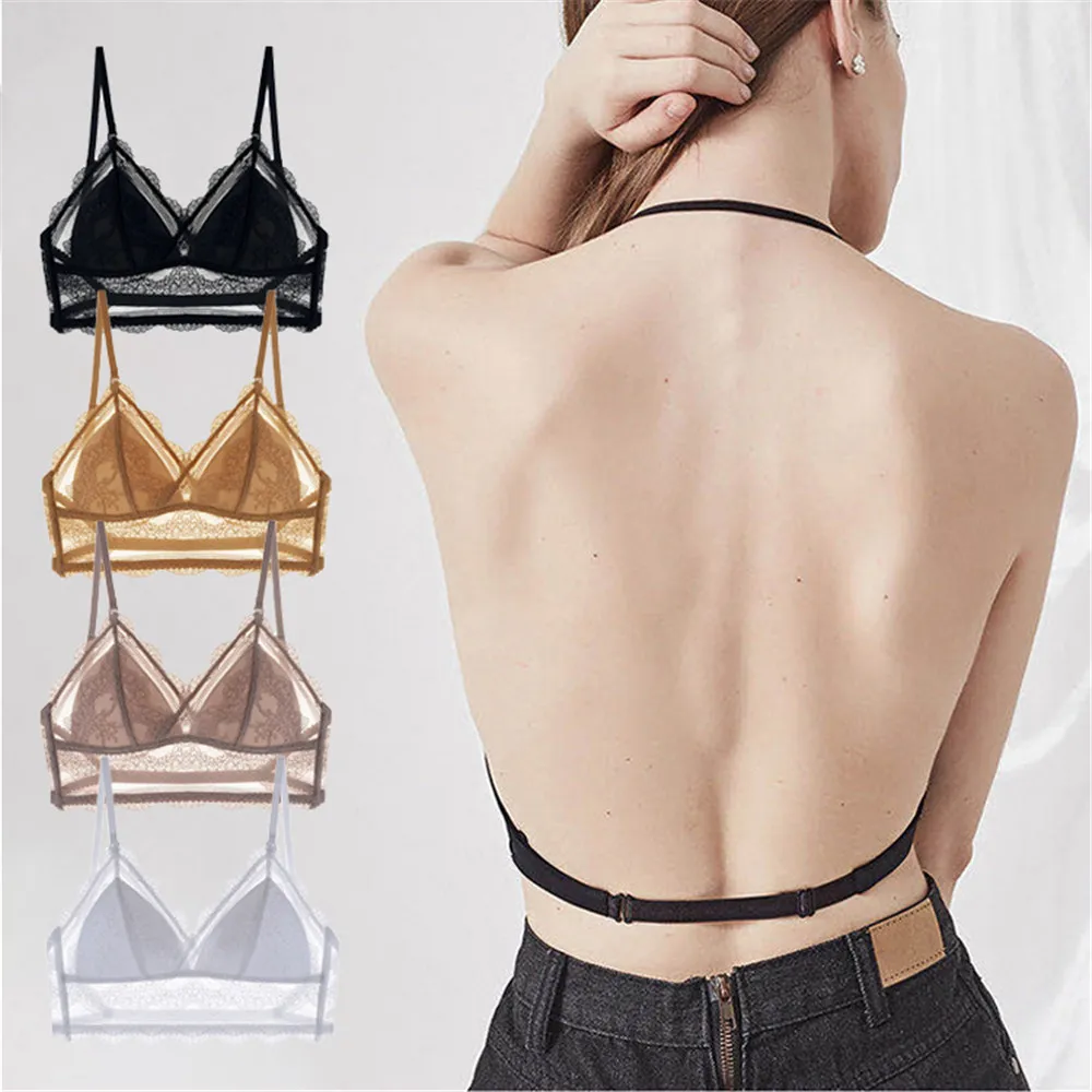 

Sexy Backless Strapless Bra Push Up Thin Lace Bralette Lace Deep V Wireless Underwear Triangle (3/4 Cup) Lingerie Sujetadores