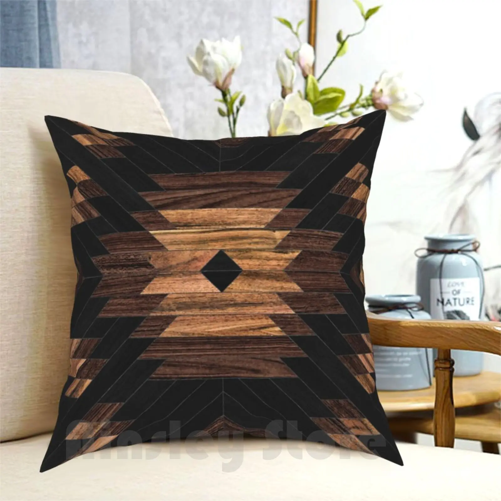 Urban Tribal Pattern No.7-Aztec-Wood Pillow Case Printed Home Soft DIY Pillow cover Tribal Pattern Patterns Abstract Boho