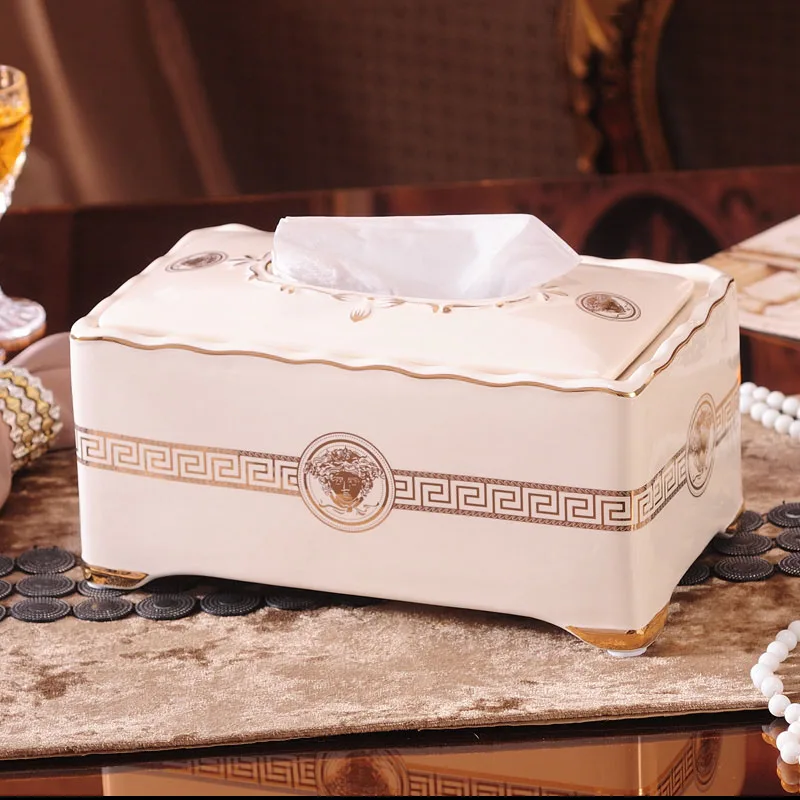 European Luxury Ceramic Paper Towel Box Cabinet Tea Table Napkin Box Multi-functional Carton Creative Storage Box